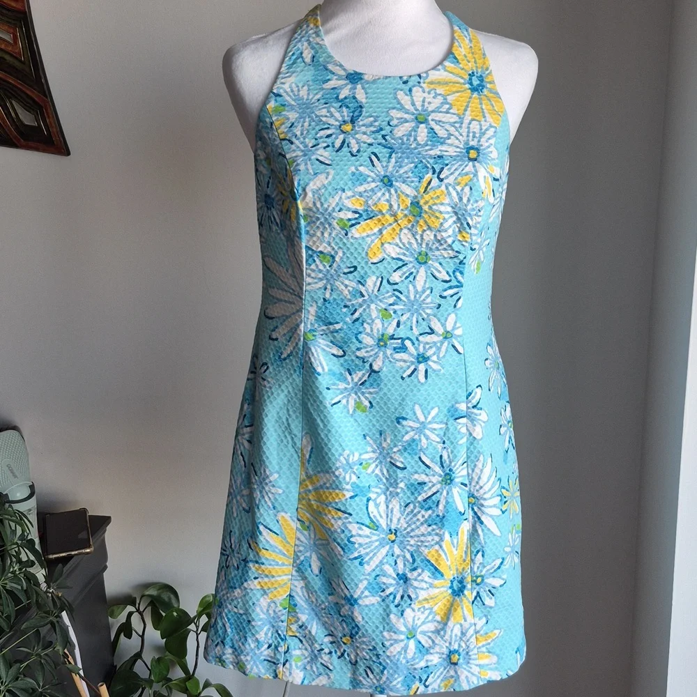 Lilly Pullitzer Grayes Racerback Shiftdress In Breakwater Blue Daisy Dance Sz 0 - Picture 2 of 6